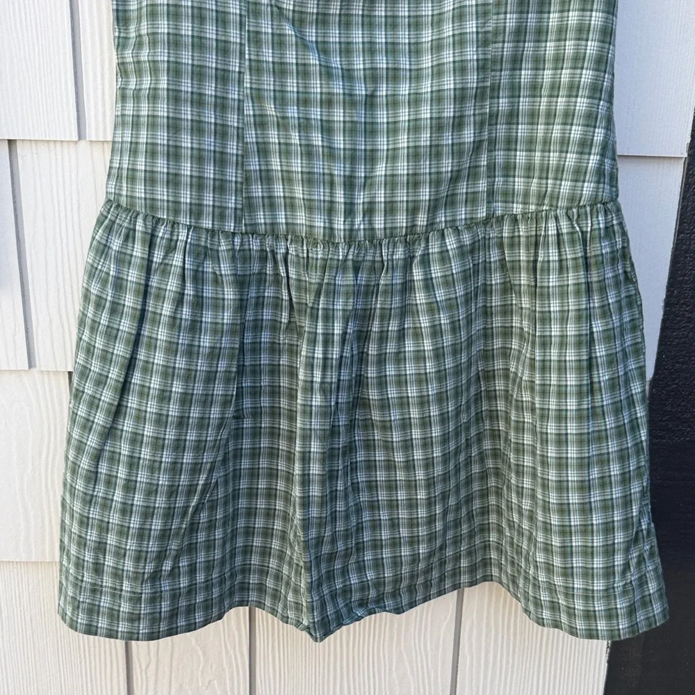 Cotton On High Neck Sage Green Plaid Dropwaist Mini Dress - Picture 6 of 8